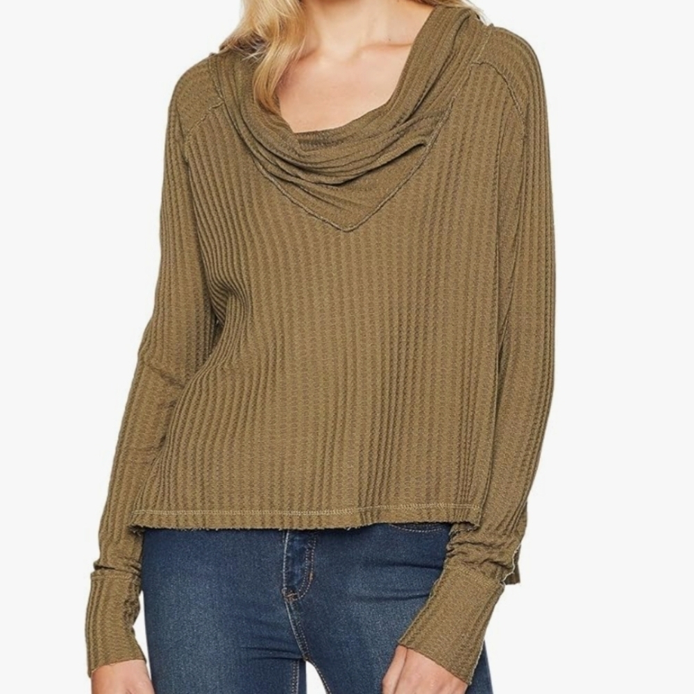 We The Free lightweight Super Soft  Cowl Neck Waffle Knit Thermal Pullover Sz M
